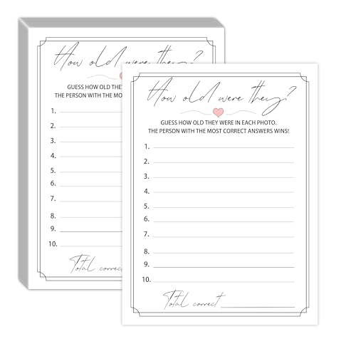 50 Pcs Age Photo Game Cards for Bridal & Baby Showers - 4x6
