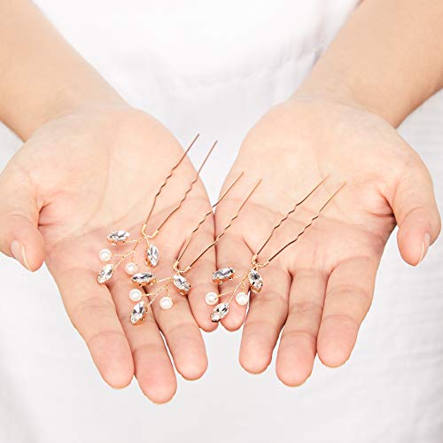 Syhood Gold Pearl Rhinestone Wedding Hair Pins Set – 6 pcs Bridal Hair Accessories