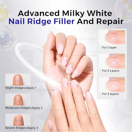 Morovan Nail Strengthener And Hardener: Milky White Ridge Filler Nail Concealer With Keratin For Thin Weak Brittle Nails, Strengthening Polish Repair For Damaged Nails, Air Dry Natural Nail Care 15ml