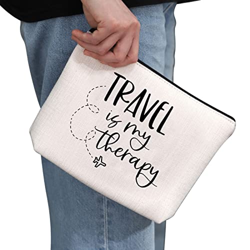 Travel Is My Therapy White Makeup Bag – G2TUP Travel Lover Gift Zipper Cosmetic Bag