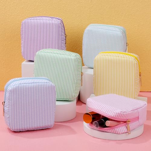 Sanwuta Small Macaron Color Seersucker Makeup Bags - 6 Pack