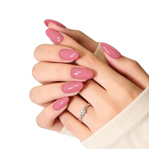 Shoindary Rose Red Medium Almond Press On Nails - Valentine's Solid Color Fake Nails Set for Women