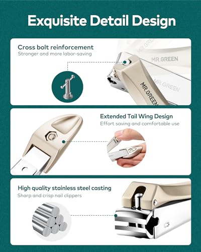 MR.GREEN Khaki 3PCS Nail Clipper Set with Anti-Splash Fingernail Clippers, Ear Pick, Glass Nail File, Leather Case