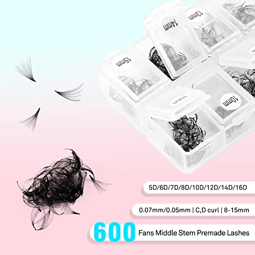 VAVALASH 14D Premade Volume Lash Fans - 600 Loose Fans 0.05 D Curl Mixed