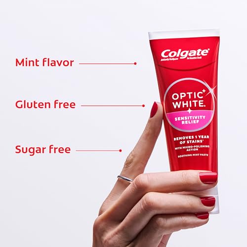 Colgate Optic White Sensitivity Relief Whitening Toothpaste, 3 Pack (3.8 oz)