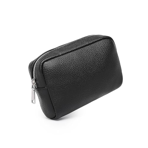 YONBEN Black Vegan Leather Makeup Bag for Travel & Purse - PU Faux Leather