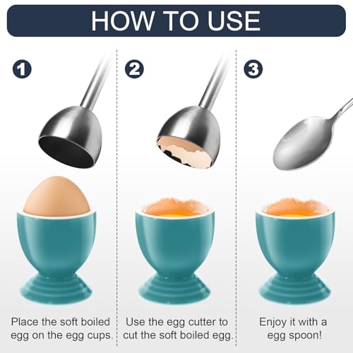 Caribbean Egg Serving Set | 2 Ceramic Cups, Egg Cutter & Spoons