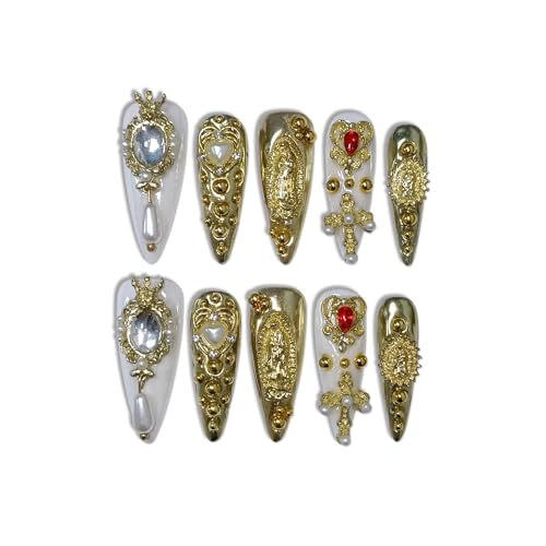 TENPAL Long Stiletto Press-On Nails with Baroque Pearl & Celestial Charms