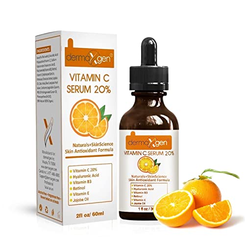 DERMAXGEN 20% Vitamin C Serum for Face with Hyaluronic Acid - 1 Fl Oz