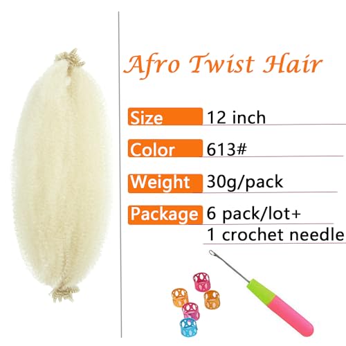 GZVIS 12 Inch Springy Afro Twist Hair - 6 Packs Pre-Fluffed Braiding Hair 613