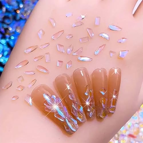400 Pcs Aurora Nail Art Charms - Iridescent Resin Rhinestones