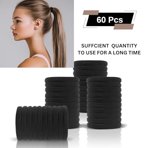 60 Pcs Extra Large Black Hair Ties for Thick Hair - No Damage