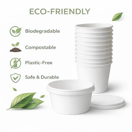 Compostable Paper Bowls with Lids - 12 oz Leakproof Food Containers, 20 Pack