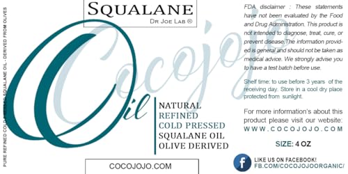 Dr. Joe Lab Pure Olive Squalane Oil - Vegan Face, Skin & Hair Moisturizer, 4 oz