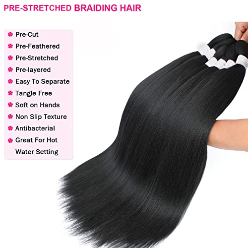 BEFUNNY 24 Inch Pre-Stretched Braiding Hair - 5 Packs 1B# Black