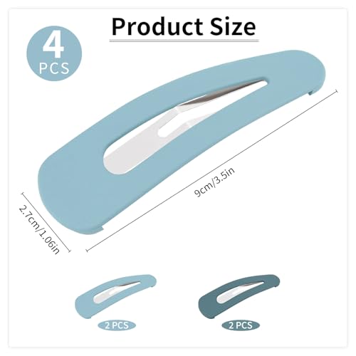 Motroce 4 Pack Blue Large 3.5in Matte Acrylic Snap Hair Clips for Women & Girls - 9 cm