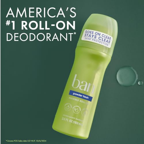 Ban Invisible Roll-On Antiperspirant Deodorant, Powder Fresh, 4-Pack