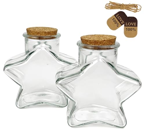 Star Shaped Glass Wishing Bottles with Cork Stoppers - 300ml (2 Pcs)