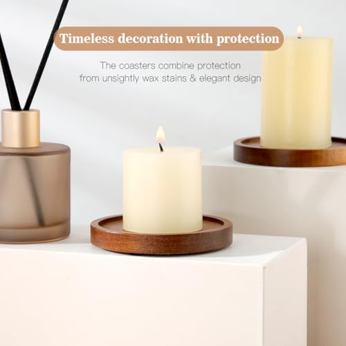 Wooden Candle Holders Set of 2 - Rustic Acacia Pillar Stands
