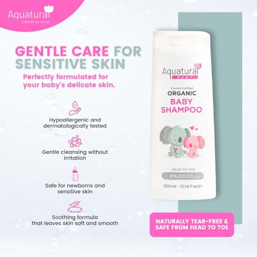 Organic Baby Shampoo - Gentle, Tear-Free, Plant-Based Formula for Sensitive Skin 10.14 Fl Oz