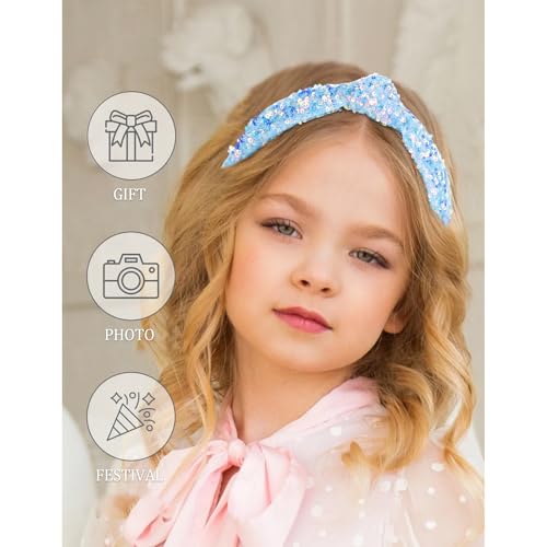YARIEW Sparkle Sequin Knotted Headband for Girls - Blue