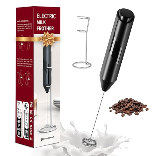 YSSOA Electric Milk Frother with Stainless Steel Stand - Battery Operated Whisk for Coffee, Latte, Matcha, Hot Chocolate