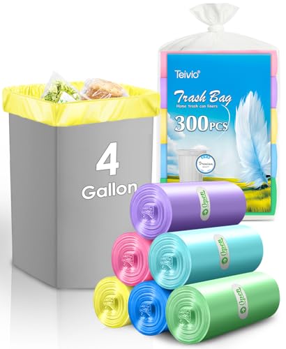 Teivio 4 Gallon Colorful Clear Trash Bags - 300 Count
