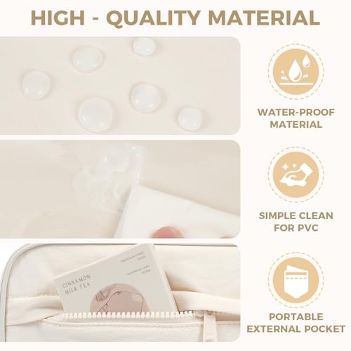 Prezon Portable Hanging Toiletry Bag for Women - 4 Leakproof Compartments, Beige