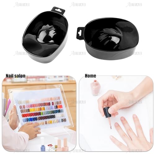 AUEAR Manicure Nail Soaking Bowls - 2 Pack Black Plastic Tray for SPA
