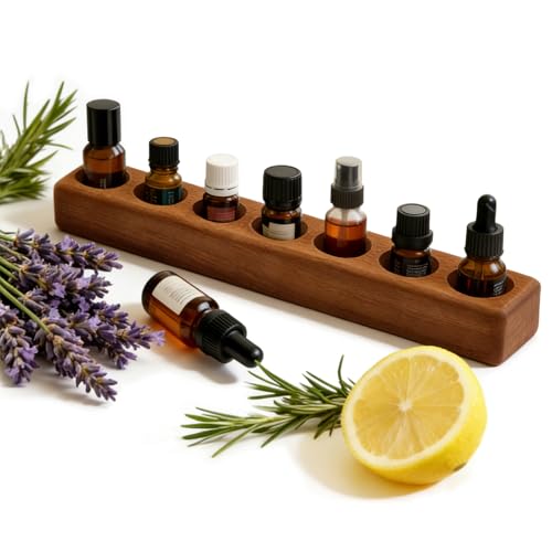 Consnew Reddish-Brown Natural Ebony Wood Essential Oil Holder with 7 Compartments