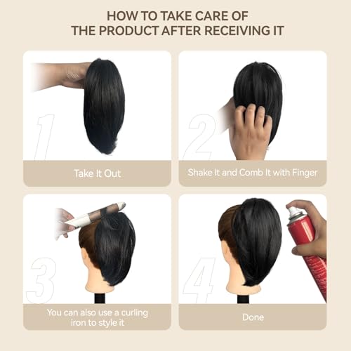 ZQIAN BEAUTY 10 Inch Short Straight Clip-On Ponytail Extension - Ash Blonde with White Highlights