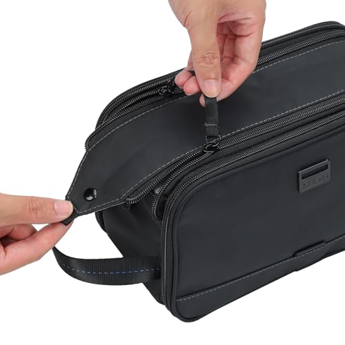 ZEEMO Travel Toiletry Bag for Men, Medium Water-Resistant Double-Sided Full-Open Dopp Kit, Versatile Organizer for Shower and Hygiene Accessories, Bathroom Essentials, Cosmetics, Black