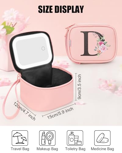 Relavel Pink Initial Makeup Bag with LED Mirror - Personalized & Portable
