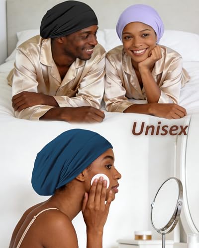 ROYBENS Medium Black 100% Mulberry Silk Sleeping Bonnet for Hair Care
