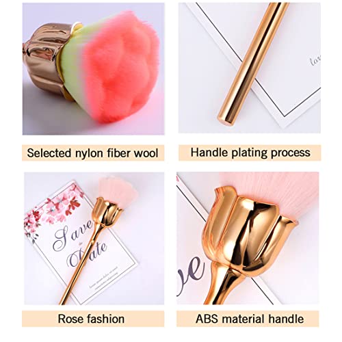 XEAOHESY 2 Pcs Rose Flower Makeup Brushes - Red & Pink Large Face Powder Kabuki Brushes for Cosmetics
