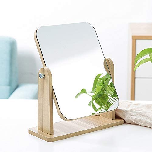 X-Large 360° Rotatable Wooden Desk Mirror - Portable Makeup & Shaving