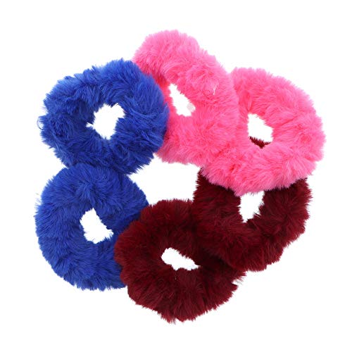 Set of 6 Faux Fur Scrunchies - Hot Pink, Burgundy, Royal
