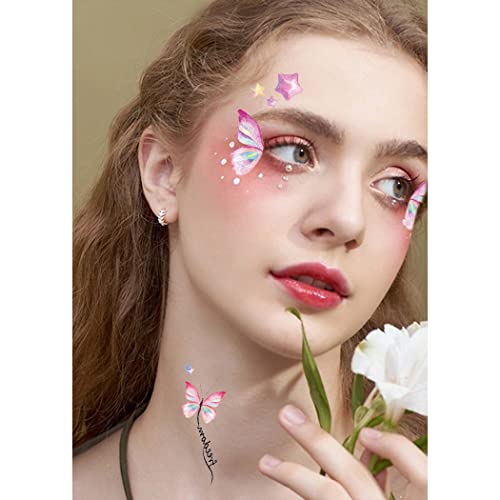 Uranian Sparkling Butterfly Temporary Tattoos 6 Sheets Glitter Face Body Stickers