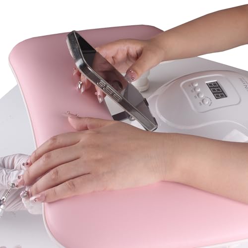 Adjustable Manicure Arm Rest with Phone Holder - Pink PU Leather Hand Rest