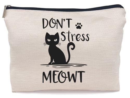 Lacosu Cat Don’t Stress Meowt Makeup Bag - Black Cat Zipper Pouch, Variation: Cat-C