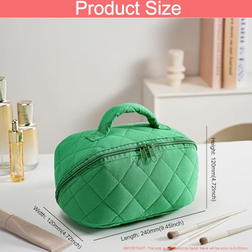 JOVAKIT Large Green Quilted Makeup Bag - Travel Cosmetic Organizer