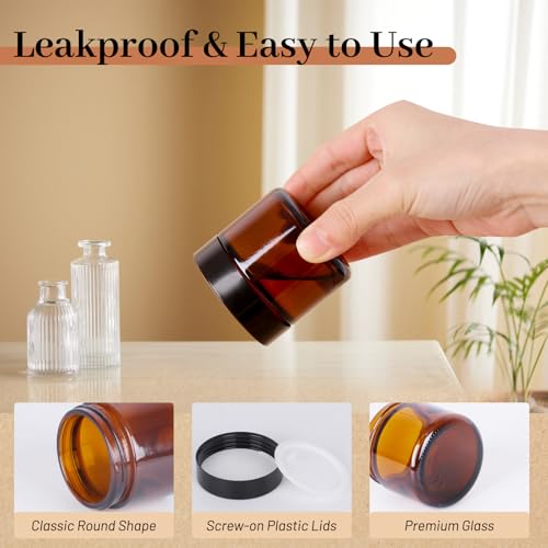 2 oz Amber Glass Jars 24-Pack with Airtight Lids & Stickers