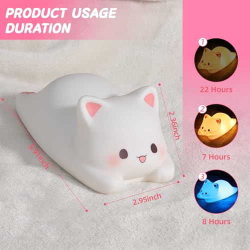LOVERUIS Cat Night Light for Kids - Colorful Dimmable Nursery Lamp
