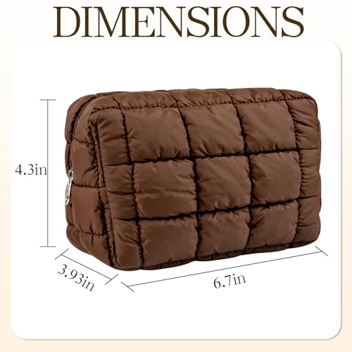 Coffee Puffy Quilted Makeup Bag - Water-Resistant Travel Organizer