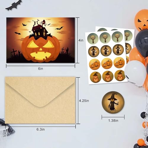 Vintage Halloween Greeting Cards Set - 24 Pack with Envelopes