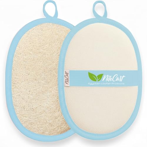 NileCart Natural Egyptian Loofah Pads - 6.5" Exfoliating Body Scrubber, 2-Pack