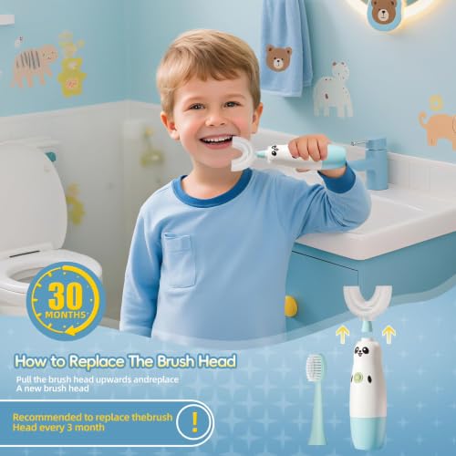 Meqtpomy Kids U-Shaped Electric Toothbrush, Panda Sonic Toothbrush for Ages 8-13
