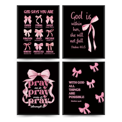 ETVISO Pink and Black Wall Art Set of 4 - 8x10 Prints for Dorm Decor