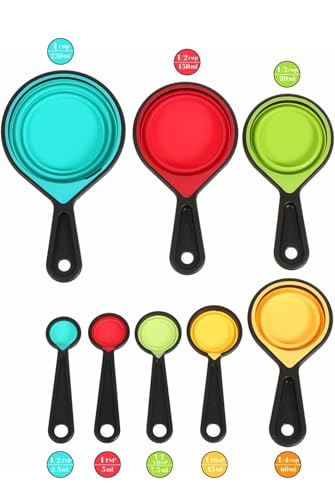 Collapsible Silicone Measuring Cups & Spoons Set - 8 Piece