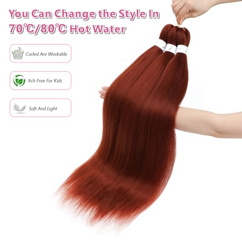 Abrastin Pre-Stretched Braiding Hair 20 Inch Ginger 350# Yaki Synthetic 8 Pack